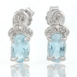 DAZZLING ! 2/5 CARAT BABY SWISS BLUE TOPAZ & DIAMOND 925 STERLING SILVER EARRINGS