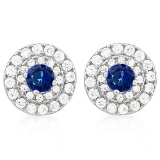 BRILLIANT 3/4 CARAT CREATED BLUE SAPPHIRE & 1/2 CARAT (56 PCS) FLAWLESS CREATED DIAMOND 925 STERLING