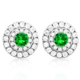 CHARMING 3/4 CARAT CREATED EMERALD & 1/2 CARAT (56 PCS) FLAWLESS CREATED DIAMOND 925 STERLING SILVER