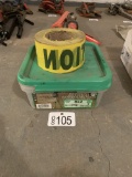 HALF BOX OF HIGH PERFORMANCE DECK SCREWS AND ROLL OF CAUTION TAPE