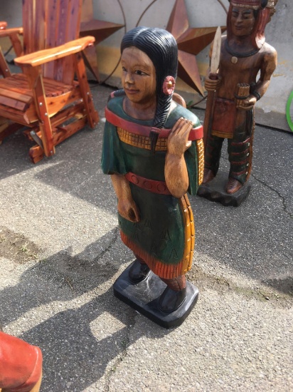Wooden Carved Native American Woman Statue