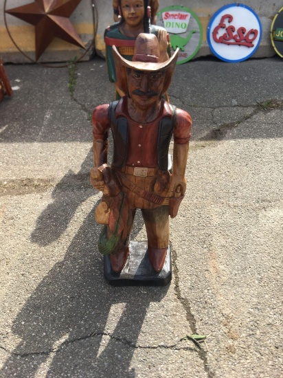 Wooden Carved Cowboy with Gun and Lasso