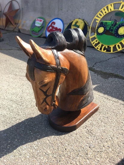 Wooden Carved Horse Head Statue