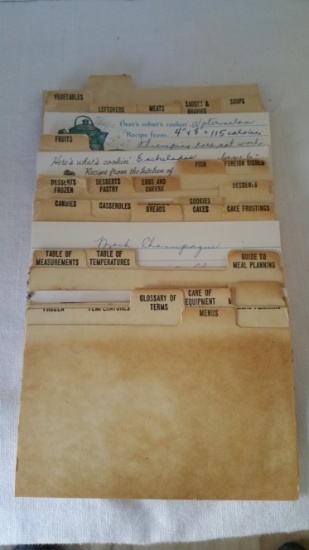 Vintage handwritten recipe cards with sorting tabs