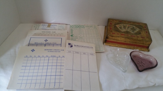 Milwaukee Athletic Club and Wisconsin Club Card game pages with Card box and Small trays