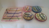 Signed Fused Art Glass Dish and Four Bowls