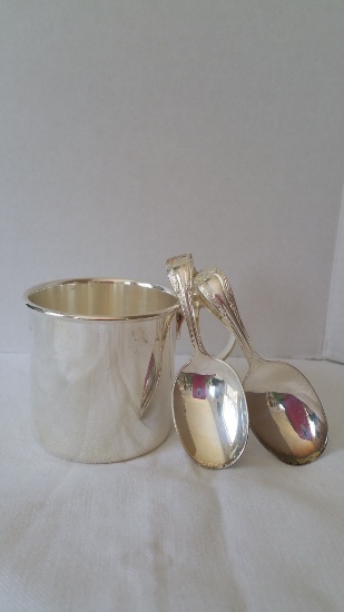 Oneida Baby Cup And Two Spoons Silver Plate