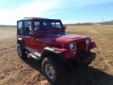 1993 Jeep Wrangler 4x4 s/n 1j4fy19p9rp404017, I4 cyl eng, 5 spd trans, od reads 130604 miles, new