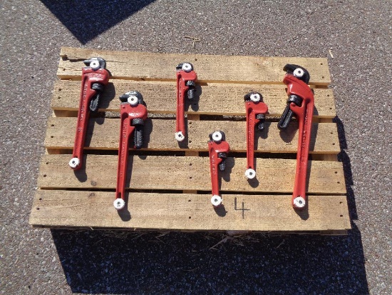 (1) 18",(2)14",(2)10",(1)8" pipe wrenches