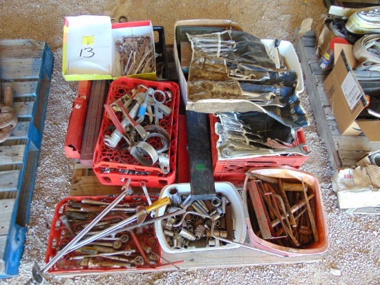 Pallet of assorted wrenches, ratchets and sockets