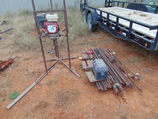 Portable Water Well Drill, honda eng, approx 80' pipe,