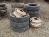(11) assorted truck tires & (3) rims