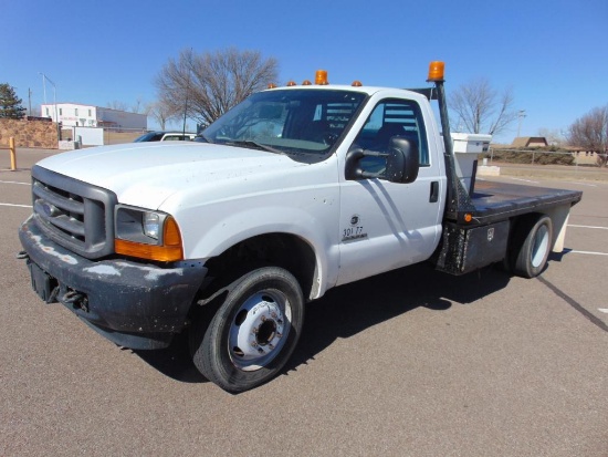 2001 Ford F450 Flatbed Pickup, s/n 1fdxf46f21ec24533, pwr stroke eng, 5 spd trans, od reads 67761