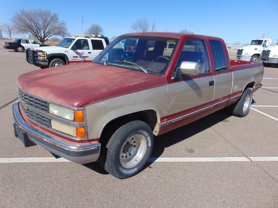 1992 Chevy Silverado 1500 Extcab Pickup, s/n 2gcec19k3n1144385, v8 gas eng, auto trans, od reads