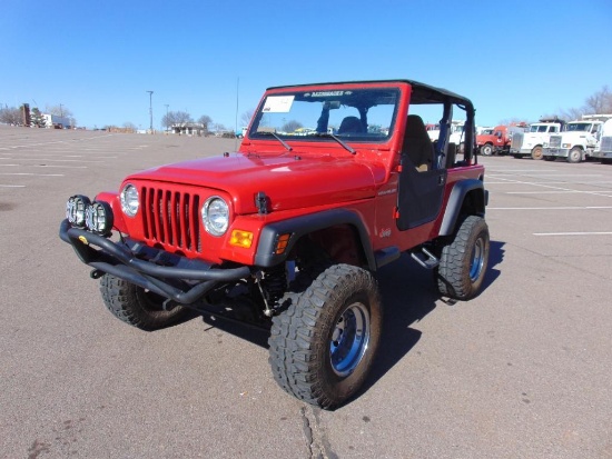 1998 Jeep Wrangler, s/n 1j4fy29p5wp804707, I4 eng, 5 spd trans, od reads 161004 miles, soft top
