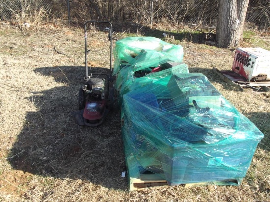 (3) Pallets of assorted shop items & weedeater