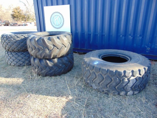 (2) 23.1-26 & (2) 21l-24 & (1) 23.5r25 equipment tires...