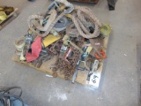 Pallet of Misc Tie Straps, Chains & Boomers. Yard 1
