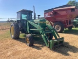 John Deere 4240 Farm Tractor, s/n 007124r, jd 725 loader w/hay spike, cab, hour meter reads 4369