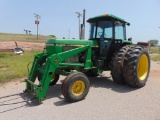 John Deere 4050 Farm Tractor, s/n 001768, 148 loader, cab, hour meter reads 5110 hrs, 3pt,