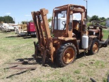 HYSTER P60A ROUGH TERRAIN FORKLIFT, S/N A18D1880K, HOUR METER READS 1491 HRS, TURNS OVER BUT DID NOT