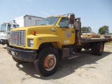 1990 GMC TOPKICK S/A FLATBED TRUCK, S/N 1GDJ7H1P7LJ604844, V8 GAS ENG, AUTO TRANS, OD READS 168595