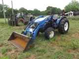NEW HOLLAND TC55DA FARM TRACTOR, 270TL FRONT END LOADER, HOUR METER READS 2042 HRS (CABLE FOR HOUR