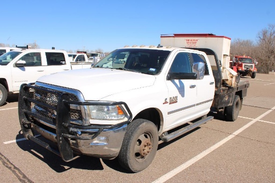 2014 DODGE RAM 3500 4X4 CREWCAB FLATBED, S/N 3C63RRJL5EG132858, CUMMINS ENG, AUTO TRANS, OD READS