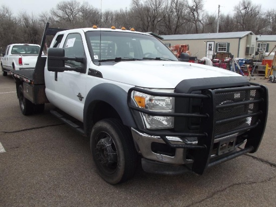 2012 FORD F550 4X4X EXTCAB FLATBED, S/N 1FD0X5HT4CEB25366, PWR STROKE, AUTO TRANS, OD READS 337998