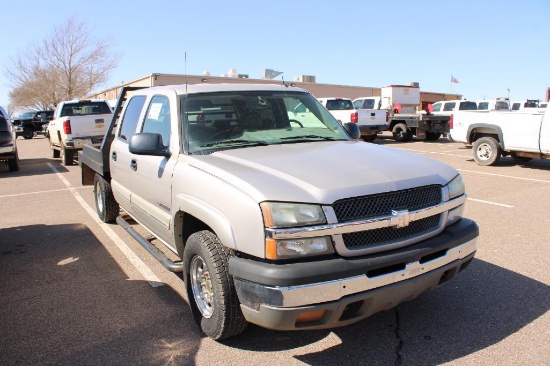 2005 CHEVY 1500 4X4 CREWCAB...FLATBED, S/N 1GCCK13U65F869557, V8, AUTO TRANS, OD READS 196920 MILES