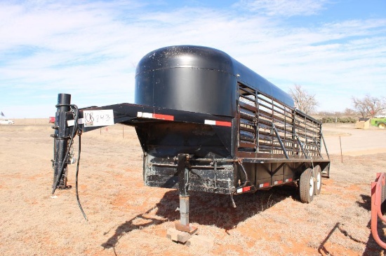 20' T/A GOOSENECK LIVESTOCK TRAILER, HALF TOP