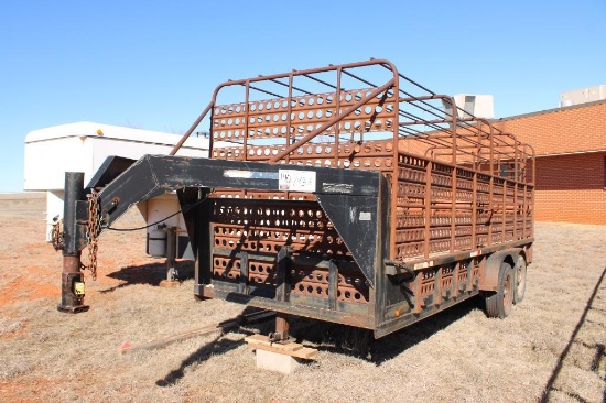 2001 SHOPBILT T/A GOOSENECK LIVESTOCK TRAILER, BILL OF SALE...