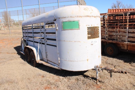 16' T/A BUMPERPULL LIVESTOCK TRAILER, BIG GATE W/ SLIDING GATE, CURBSIDE DOOR, METAL TOP,BILL OF