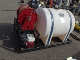 SKIDDED 230 GALLON TANK W/ HONDA GX160 ENG, NEW PUMP, HOSEREEL AND SPRAY NOZZLE...