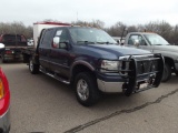 2006 FORD F250 4X4 CREWCAB FLATBED, S/N 1FTSW21P46EB77645, PWR STROKE, AUTO TRANS, OD READS 201955