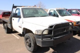 2001 DODGE RAM 3500 4X4 FLATBED, S/N 3B6MF366X1M262155, CUMMINS ENG, 5 SPD TRANS, OD READS 246935
