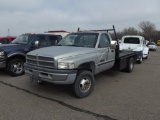1999 DODGE RAM 3500 FLATBED, S/N 3B6MC3668XM597061, 24 VALVE CUMMINS, 5 SPD TRANS, OD READS 124181