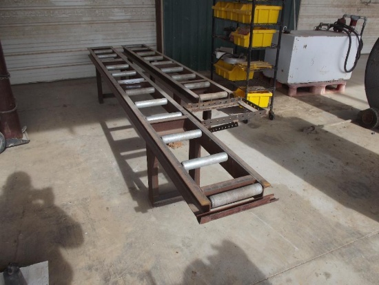(2) ROLLER TABLES, (1) 12', (1) 8' W/CUTOFFSAW CARRIER