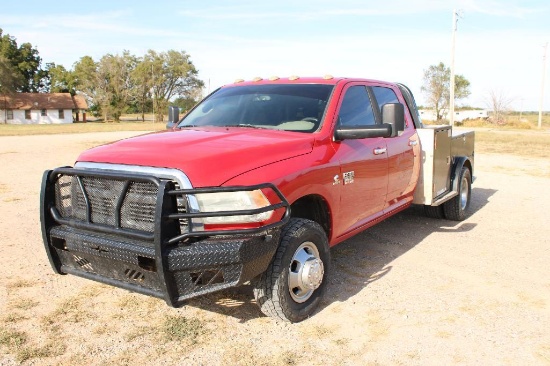 2010 DODGE RAM 3500 4X4 CREWCAB FLATBED, S/N 3D73Y4CL4AG167564, CUMMINS ENG, AUTO TRANS, OD READS
