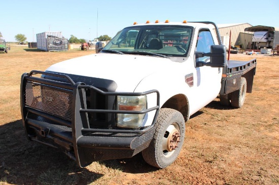 2008 FORD F350 4X4 FLATBED, S/N 1FDWF37R18ED25880, PWR STROKE ENG, AUTO TRANS, OD READS 79208 MIL...