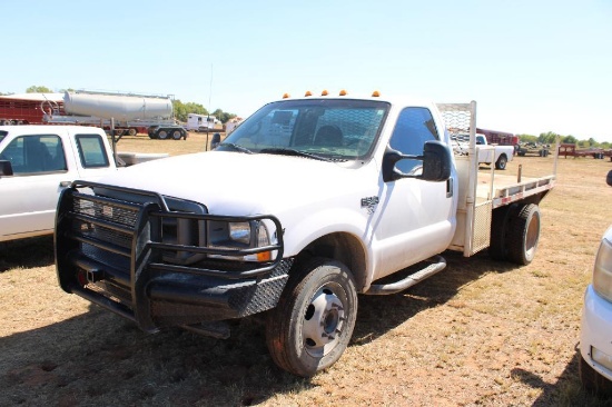 2002 FORD F550 FLATBED , S/N 1FDAF56S62EB62502, V10 GAS ENG, AUTO TRANS, OD READS 99845 MILES