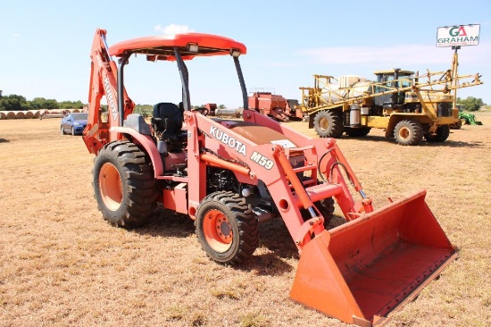 KUBOTA M59 TRACTOR W/ BACKHOE ATTACHMENT, S/N 50465, FRONTEND LOADER, G.P BKT, HOUR METER READS 1...
