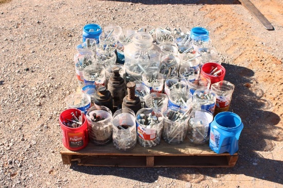 PALLET OF ASSORTED BOLTS & (3) HYD JACKS...