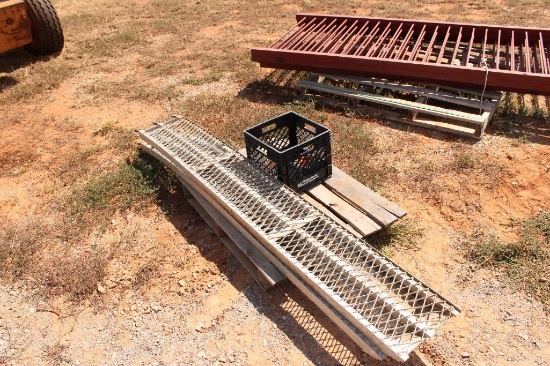(2) ALUMINUM RAMPS, 7' X12" & CRATE W/(6) CASTOR WHEELS