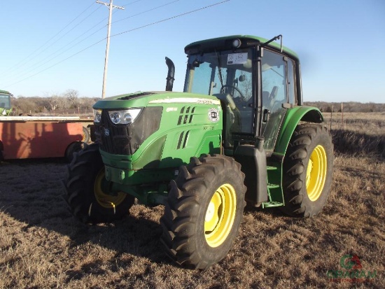 2015 JOHN DEERE 6115M FARM TRACTOR, S/N 815405, CAB, RUNS GOOD, (NO TRANSMISSION OR HYD)