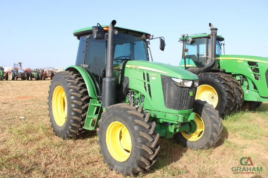 2018 JOHN DEERE 6105E FARM TRACTOR, S/N 010652, CAB, HOUR METER READS 4593 HRS, 3PT, PTO