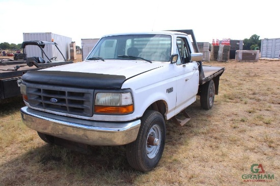 1995 Ford F250 Flatbed , S/N 1fthf26hxsla19280, V8 Gas, Auto Trans, Od Reads 185803 Miles, Hay Spike