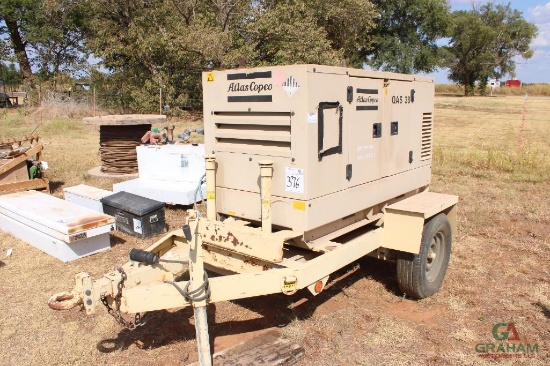 2004 Atlas Copco Qas38 Gen Set On S/A Trailer, S/N 007887, Yanmar Eng, Hour Meter Reads 7281 Hrs,