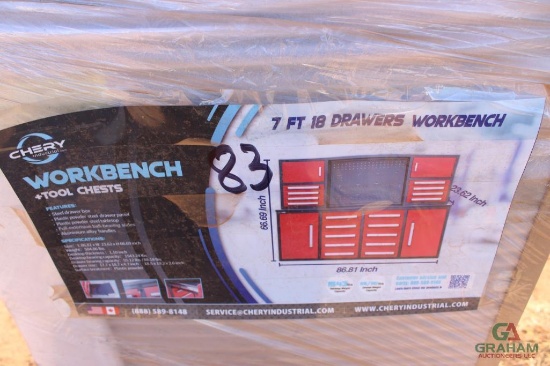 7' 18 Drawer Work Bench (Unused)