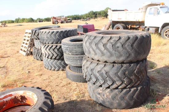 ASSORTED TRUCK & EQUIPMENT TIRES & (2) RIMS